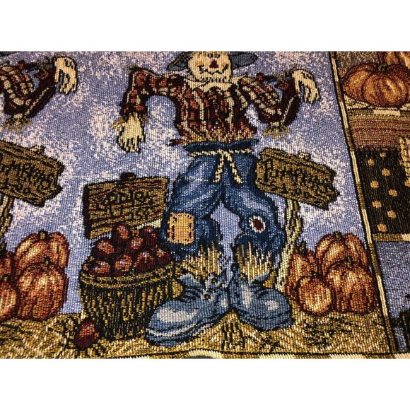 Halloween Autumn FALL Table Runner 70x13 Tapestry Scarecrows Pumpkin apples ++ - Picture 7 of 9
